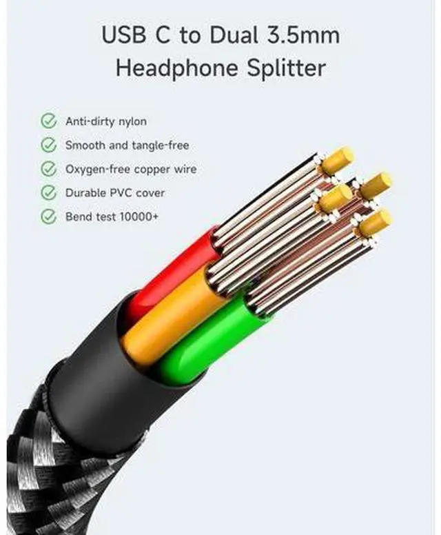 Alt view image 7 of 7 - USB C to Dual 3.5mm Headphone Splitter for 2 Headphones Hi-Res Type C to Aux Audio Jack Splitter Headphone Adapter Compatible with iPad iPhone 17/16/15 Pro Max S26/S25/S24/S23 Pixel 10/9 XL