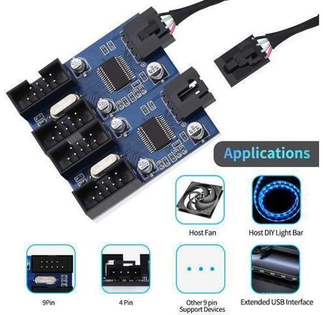 Alt view image 3 of 7 - 4 in 1 Internal USB Splitter Cable, Electop 9 pin USB Header Male 1 to 4 Female Extension Connector Adapter, USB 2.0 HUB Connector Port Multiplier PWM Fan Splitter Cable (30cm/0.98ft)