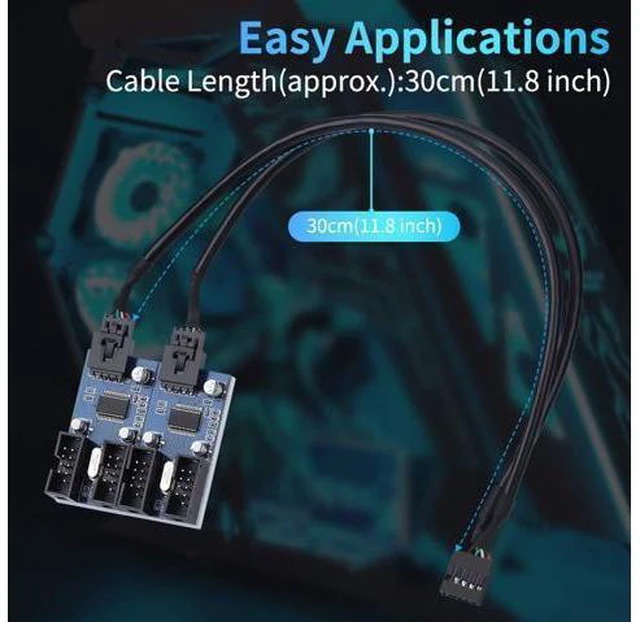 Alt view image 4 of 7 - 4 in 1 Internal USB Splitter Cable, Electop 9 pin USB Header Male 1 to 4 Female Extension Connector Adapter, USB 2.0 HUB Connector Port Multiplier PWM Fan Splitter Cable (30cm/0.98ft)