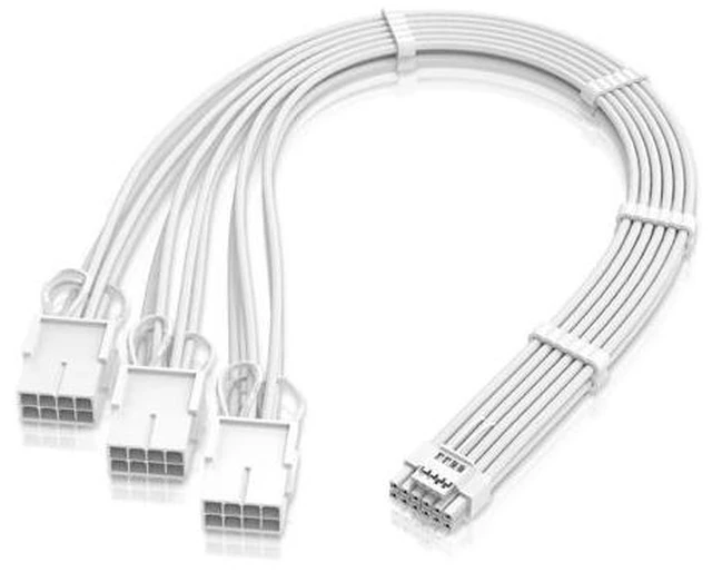 Main image of GPU Power Sleeved Cable Extension, 16pin(12+4) 12VHPWR PCIe 5.0 Connector Male to 3X PCIE 8 PIN for RTX4070ti/ 4080/ 3090Ti, with Pre-Installed Cable Combs-16AWG/Pure White