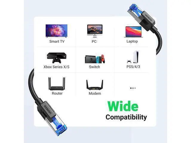 Alt view image 4 of 7 - UGREEN Cat 8 Ethernet Cable 30FT, High Speed Braided 40Gbps 2000Mhz Network Cord Cat8 RJ45 Shielded Indoor Heavy Duty LAN Cables Compatible for Gaming PC PS5 Xbox Modem Router 30 ft.