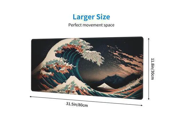 Alt view image 3 of 5 - Japanese Waves in The Dark Gaming Mouse Pad XL, Large Non Slip Rubber Mousepad, Stitched Edges Mouse Pads, Long Extended Mouse Pad,31.5'' X 11.8''