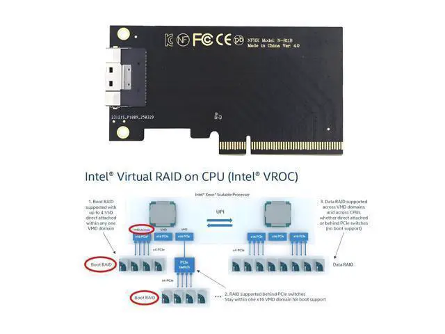Alt view image 2 of 5 - Card External Slimline SFF-8654 8X 74Pin to PCIE Express 3.0 PCIE4.0 Raid Card VROC Raid0 Hyper Adapter