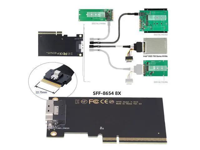 Alt view image 5 of 5 - Card External Slimline SFF-8654 8X 74Pin to PCIE Express 3.0 PCIE4.0 Raid Card VROC Raid0 Hyper Adapter