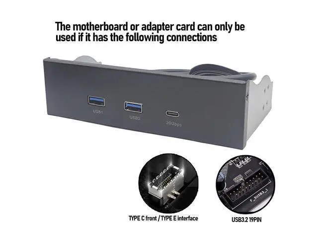 Alt view image 3 of 7 - 5.25 Inch Front Panel USB Hub, 3 Ports USB Front Panel Floppy Disk Bay, 19 Pin USB3.2 GEN2 Internal USB Hub with 2 USB A and 20Gbps USB C Port, for PC Case