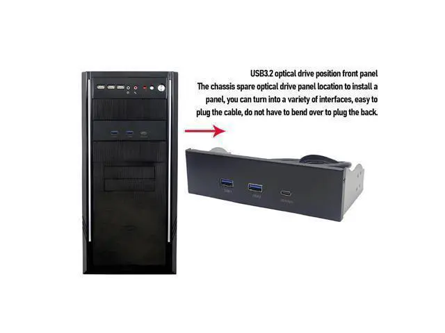 Alt view image 4 of 7 - 5.25 Inch Front Panel USB Hub, 3 Ports USB Front Panel Floppy Disk Bay, 19 Pin USB3.2 GEN2 Internal USB Hub with 2 USB A and 20Gbps USB C Port, for PC Case