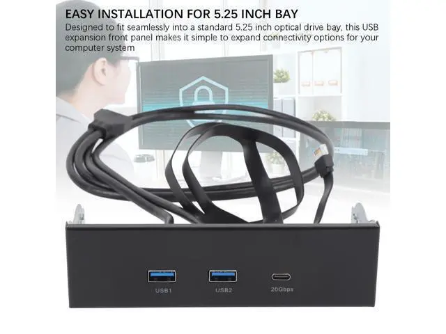 Alt view image 5 of 7 - 5.25 Inch Front Panel USB Hub, 3 Ports USB Front Panel Floppy Disk Bay, 19 Pin USB3.2 GEN2 Internal USB Hub with 2 USB A and 20Gbps USB C Port, for PC Case