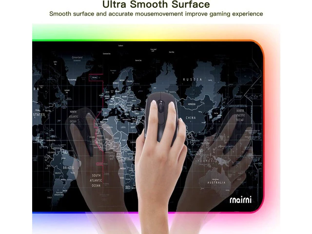 Alt view image 2 of 7 - rnairni Extended RGB Gaming Mouse Pad, Extra Large Gaming Mouse Mat for Gamer, Waterproof Office Desktop Mat with 10 Lighting Mode, for PC Computer RGB Keyboard Mouse - 31.5'' x 15in x 4mm(Map)