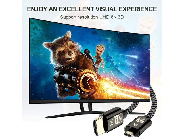 Alt view image 5 of 7 - CABLEDECONN Micro HDMI to HDMI 2.1 8K Cable High Speed 8K@60Hz 4K@120Hz Male to Male Ultra HD HDR Adapter for Digital Cameras camcorders Tablets and Other Devices with Micro HDMI 1.5M