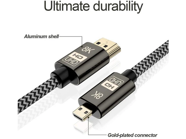 Alt view image 2 of 7 - CABLEDECONN Micro HDMI to HDMI 2.1 8K Cable High Speed 8K@60Hz 4K@120Hz Male to Male Ultra HD HDR Adapter for Digital Cameras camcorders Tablets and Other Devices with Micro HDMI 1.5M