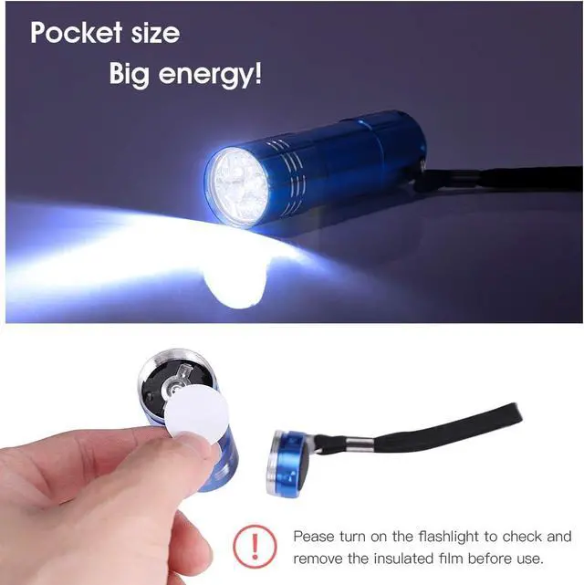 Alt view image 7 of 7 - 5 Pack of Flashlights 9 LED Mini Aluminum Flashlight Bulk with Lanyard 15 AAA Batteries Included Assorted Colors Handheld Flashlights for Hurricane Supplies Camping, Night Reading, Cycling
