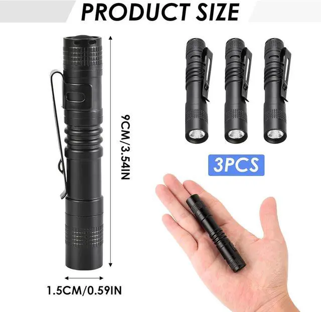 Alt view image 5 of 7 - Mini Flashlight, AAA Small Pen Light with Clip, Portable 500lm Pocket Pen Flashlight for Inspection Repair Outdoor Emergency (3 Pack, Black, 3.5")