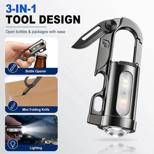 Alt view image 4 of 6 - Rechargeable Keychain Flashlights, 1200 Lumens Dual Light Sources Compact and Portable Mini LED Keyring Lights 7 Light Modes, for Walking, Searching and Hiking (Black)