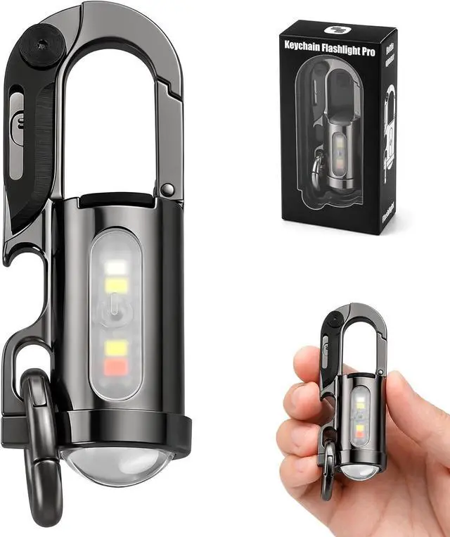 Main image of Rechargeable Keychain Flashlights, 1200 Lumens Dual Light Sources Compact and Portable Mini LED Keyring Lights 7 Light Modes, for Walking, Searching and Hiking (Black)