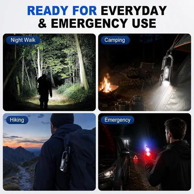 Alt view image 5 of 6 - Rechargeable Keychain Flashlights, 1200 Lumens Dual Light Sources Compact and Portable Mini LED Keyring Lights 7 Light Modes, for Walking, Searching and Hiking (Black)