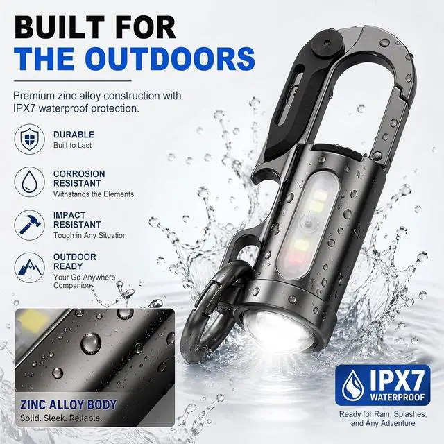 Alt view image 2 of 6 - Rechargeable Keychain Flashlights, 1200 Lumens Dual Light Sources Compact and Portable Mini LED Keyring Lights 7 Light Modes, for Walking, Searching and Hiking (Black)