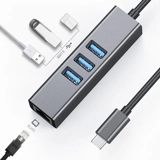 Alt view image 4 of 6 - High-quality 4-port USB hub with USB 3.0, aluminum mini USB hub, docking station, and USB hub for laptops and MacBooks
