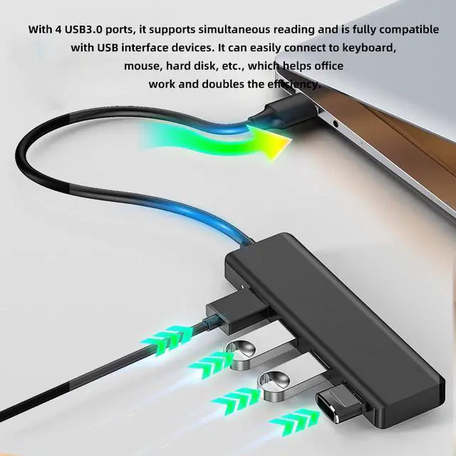 Alt view image 3 of 6 - 1 USB Hub 3.0 Fast Data Transfer USB 3.0 4-port Hub Compatible with Laptop, Windows PC, Mac Printer, Mobile Hard Drive
