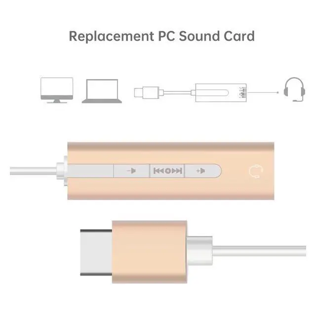 Alt view image 5 of 5 - External 7.1-channel USB sound card, USB to 3.5mm audio adapter, 2-in-1 for headphones, microphone and speaker, free driver, suitable for Windows, Mac computers and laptops.