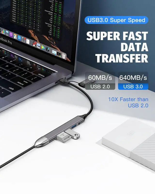 Alt view image 3 of 6 - USB 3.0 Hub - 4 Ports Ultra-thin Woven USB 3.0 Hub Suitable for MacBook, Mac Pro, Mac Mini, iMac, Surface Pro, XPS, PC, Flash Drive, Portable Hard Drive