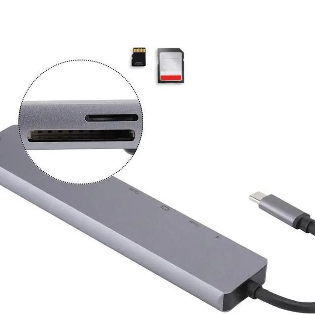 Alt view image 3 of 6 - 8-in-1 USB-C Hub Adapter Type-C Cable 4K 60Hz Converter Ethernet USB 3.0 8-in-1 Hub USB Charging Station Dock Station