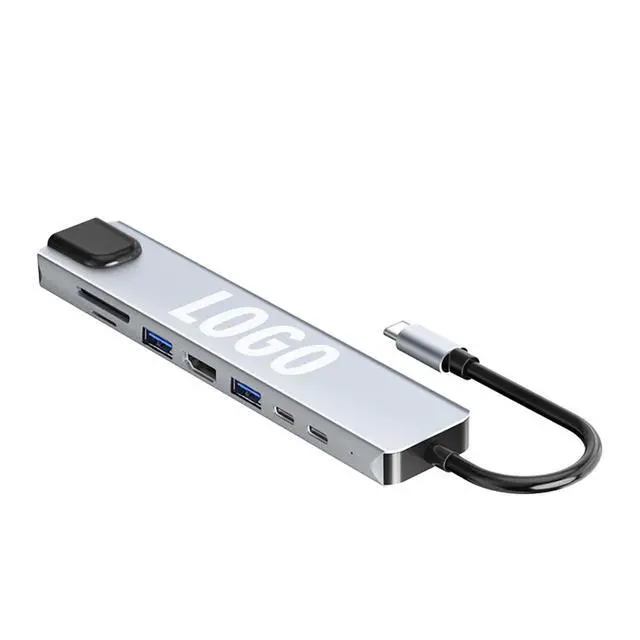 Alt view image 4 of 6 - 8-in-1 USB-C Hub Adapter Type-C Cable 4K 60Hz Converter Ethernet USB 3.0 8-in-1 Hub USB Charging Station Dock Station