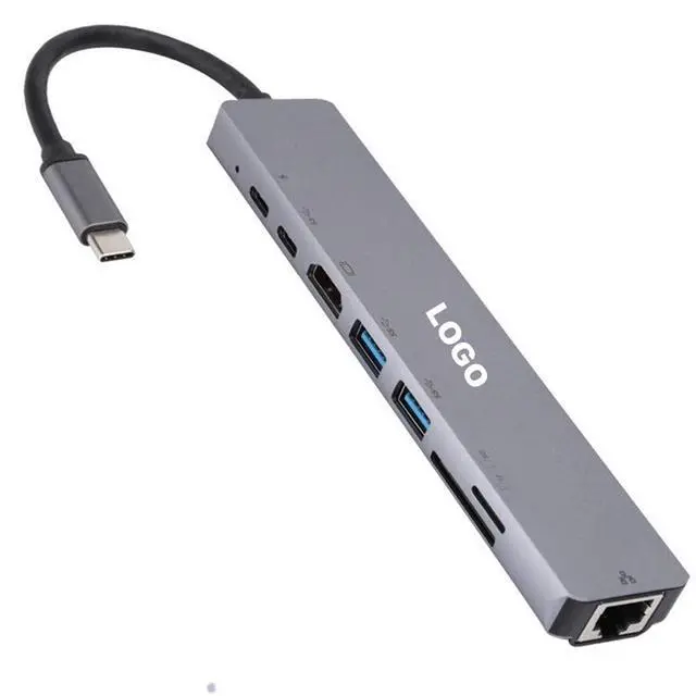 Alt view image 6 of 6 - 8-in-1 USB-C Hub Adapter Type-C Cable 4K 60Hz Converter Ethernet USB 3.0 8-in-1 Hub USB Charging Station Dock Station