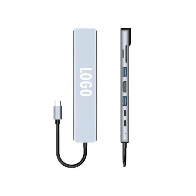 Alt view image 5 of 6 - 8-in-1 USB-C Hub Adapter Type-C Cable 4K 60Hz Converter Ethernet USB 3.0 8-in-1 Hub USB Charging Station Dock Station