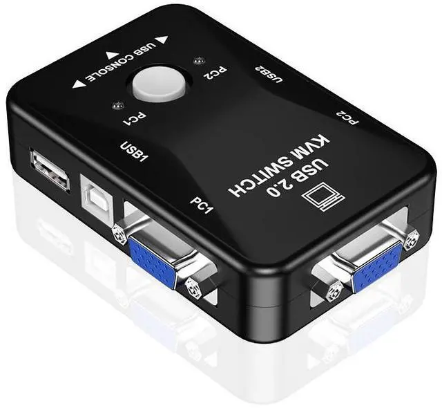 Main image of 2-port VGA KVM switch, 2-channel VGA switch box, manual USB 2.0 mouse and keyboard, manual USB KVM switch