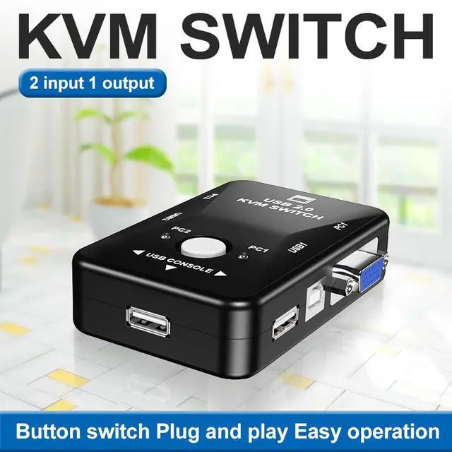 Alt view image 4 of 5 - 2-port VGA KVM switch, 2-channel VGA switch box, manual USB 2.0 mouse and keyboard, manual USB KVM switch