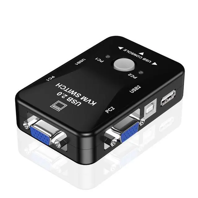 Alt view image 3 of 5 - 2-port VGA KVM switch, 2-channel VGA switch box, manual USB 2.0 mouse and keyboard, manual USB KVM switch
