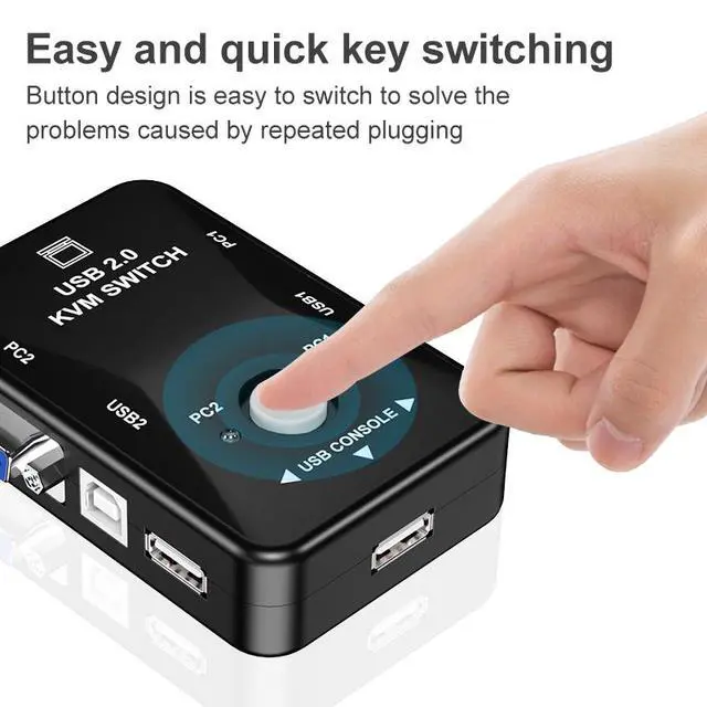 Alt view image 5 of 5 - 2-port VGA KVM switch, 2-channel VGA switch box, manual USB 2.0 mouse and keyboard, manual USB KVM switch