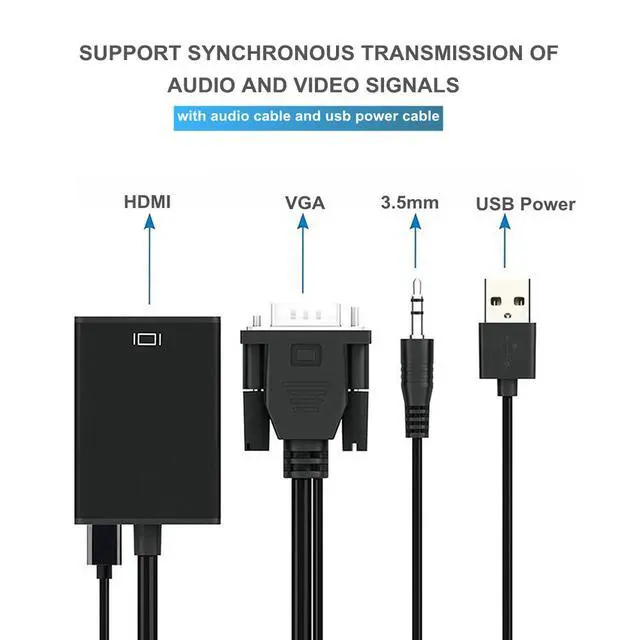 Alt view image 4 of 6 - 1080P Full HD VGA to HD TV Converter Adapter Cable, with Audio Output VGA HD Adapter, Suitable for Computer Laptops to HD TV Projectors