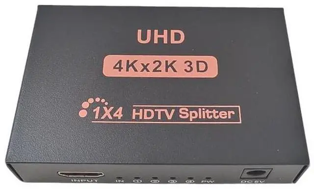 Main image of HDMI splitter with 4 outputs from 1 input for 4K multi-screen display 1 input to 4 outputs for HDTV distributor one output to four outputs for one-to-four converter