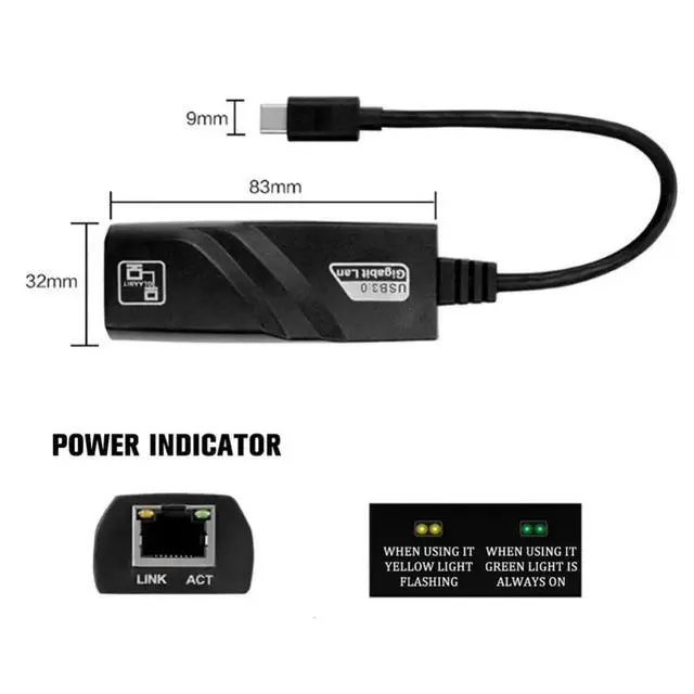 Alt view image 2 of 6 - High-speed USB 3.0 Gigabit network card without driver, TYPE C to RJ45 100Mbps wired network adapter for computer external converter