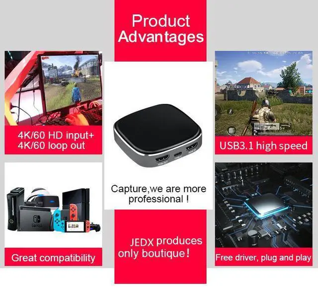 Alt view image 6 of 6 - 4K 60HZ high-definition output video capture Type-c game broadcast acquisition box, equipped with USB3.0 4K high-definition card, 1-year warranty