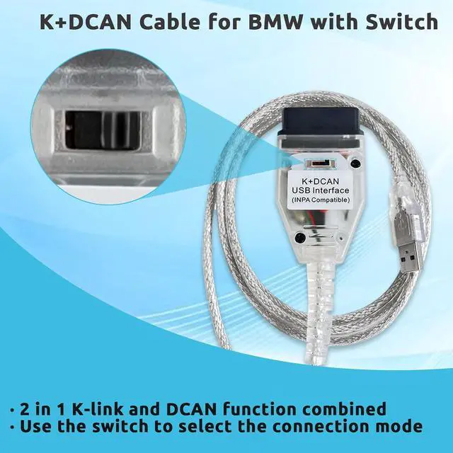 Alt view image 3 of 4 - K DCAN Cable for BMW with FT232RL Chip OBD2 Scanner Diagnostic Tool | K+CAN Cable with Switch USB to OBD2 Connector,obdii for BMW E Series 1998-2019 Models, Work with Windows XP/7 32bit System