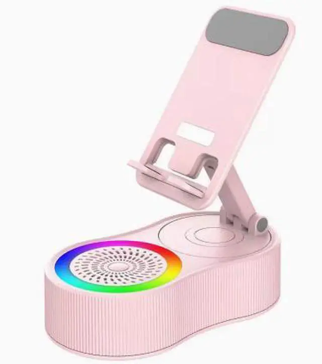 Main image of 360 rotating audio elevation mobile phone stand, power bank, Bluetooth speaker, mini portable atmosphere lamp pink