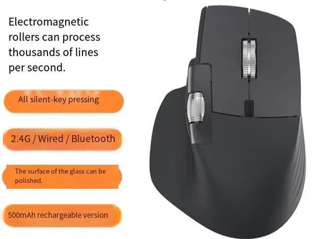 Alt view image 2 of 4 - Wireless Bluetooth 3-mode Mouse - 4-way Fast Electromagnetic Scroll Wheel - Charging - Silent - Ergonomic Mouse