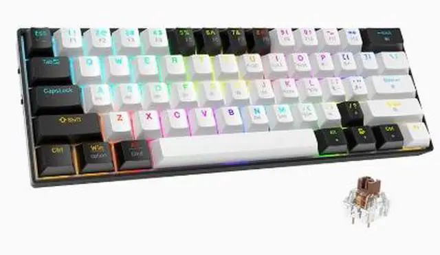 Alt view image 3 of 7 - Customized blue-axis mechanical keyboard with 68 keys, wired and portable, suitable for office, gaming and competitive esports use. 61-key - White wired backlighting - Blue switches
