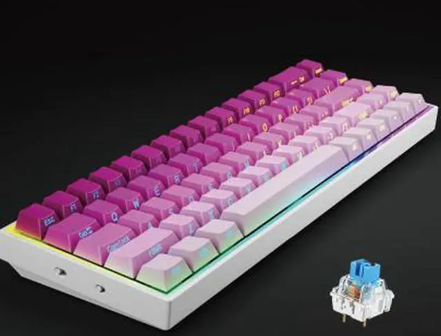 Alt view image 4 of 7 - Customized blue-axis mechanical keyboard with 68 keys, wired and portable, suitable for office, gaming and competitive esports use. 61-key - White wired backlighting - Blue switches