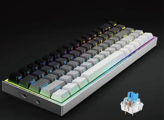 Alt view image 5 of 7 - Customized blue-axis mechanical keyboard with 68 keys, wired and portable, suitable for office, gaming and competitive esports use. 61-key - White wired backlighting - Blue switches