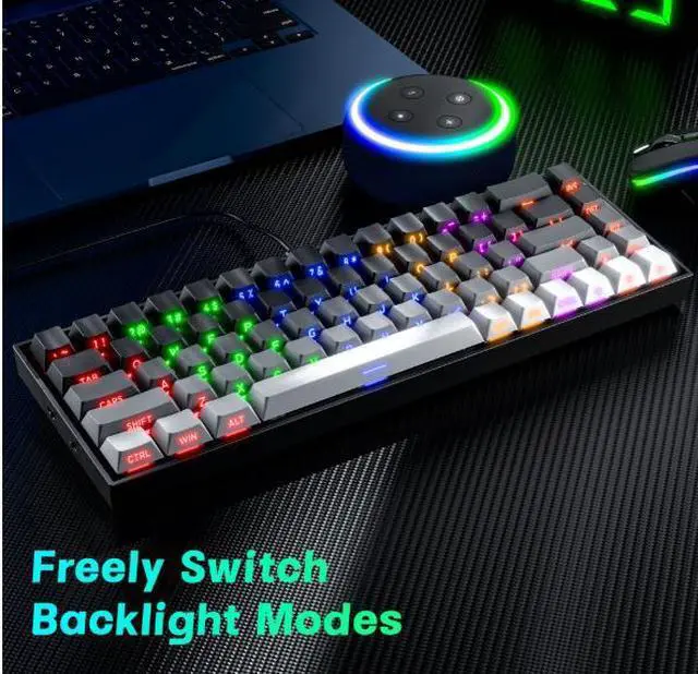 Alt view image 6 of 7 - Customized blue-axis mechanical keyboard with 68 keys, wired and portable, suitable for office, gaming and competitive esports use. 61-key - White wired backlighting - Blue switches