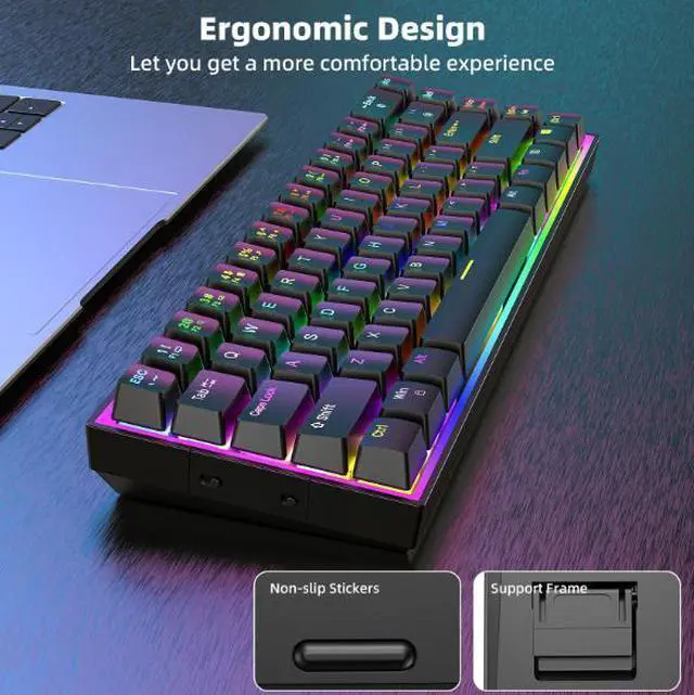 Alt view image 7 of 7 - Customized blue-axis mechanical keyboard with 68 keys, wired and portable, suitable for office, gaming and competitive esports use. 61-key - White wired backlighting - Blue switches