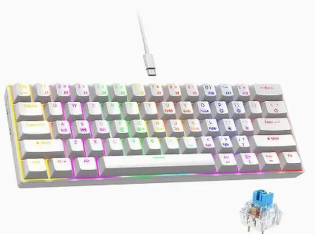 Main image of Customized blue-axis mechanical keyboard with 68 keys, wired and portable, suitable for office, gaming and competitive esports use. 61-key - White wired backlighting - Blue switches