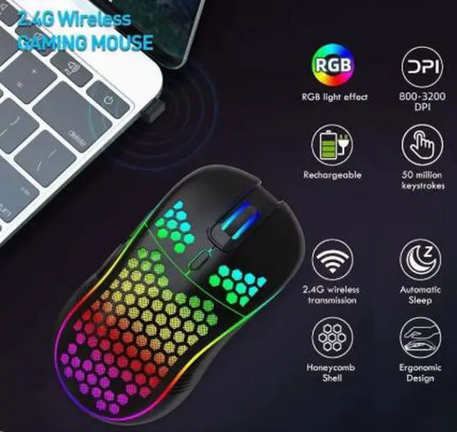Alt view image 5 of 6 - Wireless gaming mouse with RGB lighting is suitable for office and business wired e-sports mice with 7200 DPI