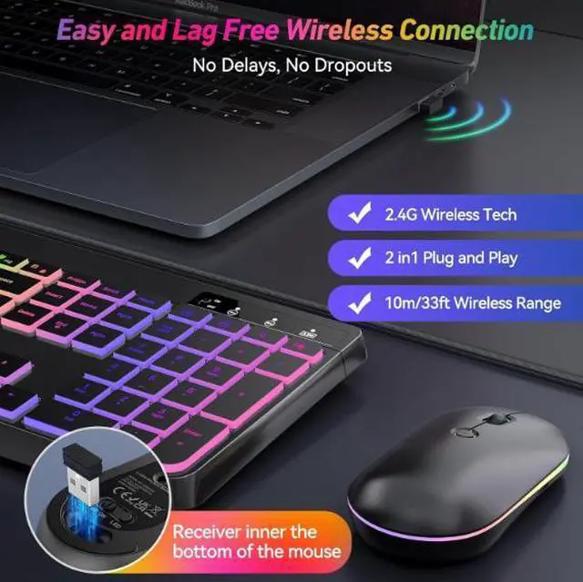 Alt view image 4 of 5 - 2.4G wireless keyboard and mouse set with RGB backlighting and ergonomic film keyboard and mouse. The typing experience is very comfortable.