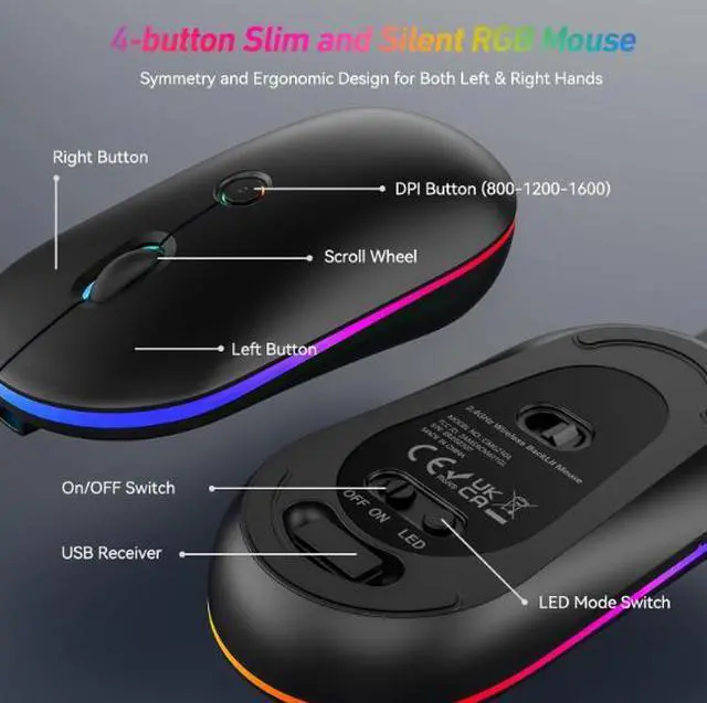 Alt view image 5 of 5 - 2.4G wireless keyboard and mouse set with RGB backlighting and ergonomic film keyboard and mouse. The typing experience is very comfortable.