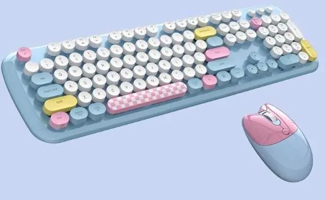 Alt view image 3 of 7 - Wireless high-quality keyboard and mouse set for women, featuring retro polka dots, suitable for desktop and laptop office use in factories.