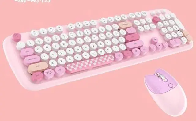 Alt view image 5 of 7 - Wireless high-quality keyboard and mouse set for women, featuring retro polka dots, suitable for desktop and laptop office use in factories.